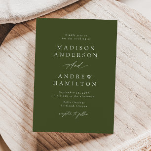 Elegant Calligraphy Olive Green Wedding Invitation