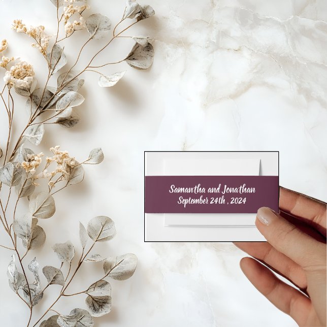 Elegant Calligraphy on Dark Purple Invitation Belly Band (Creator Uploaded)