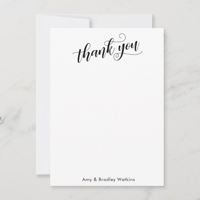 Elegant Calligraphy on Simple Black and White Thank You Card (Front)