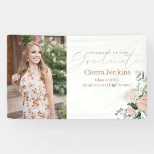 Elegant Calligraphy One Photo Floral Graduation Banner