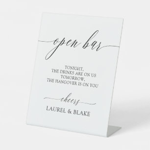Elegant Calligraphy Open Bar Wedding Pedestal Sign