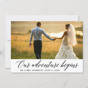 Elegant Calligraphy Our Adventure Begins Wedding Thank You Card