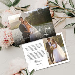 Elegant Calligraphy Overlay Modern 2 Wedding Photo Thank You Card<br><div class="desc">Wedding Photo thank you card with elegant calligraphy overlay and 2 photos. You can personalise with your names, wedding date and thank you message. Simple modern design in black and white and super easy to customise the background colour, if you wish to match your wedding colour palette. You can also...</div>