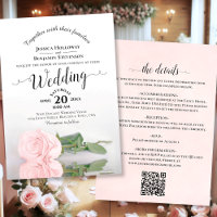 Elegant Calligraphy Pale Pink Rose QR Code Wedding