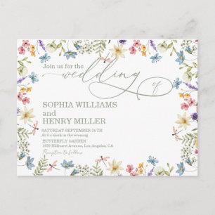Elegant Calligraphy pastel wildflowers wedding Postcard