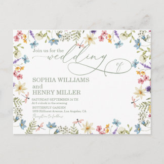Elegant Calligraphy pastel wildflowers wedding Postcard