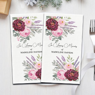 Elegant Calligraphy Peonies Funeral  Napkin