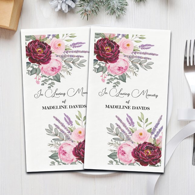 Elegant Calligraphy Peonies Funeral  Napkin (Creator Uploaded)