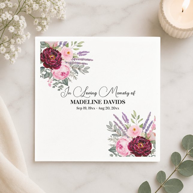Elegant Calligraphy Peonies Funeral  Napkin (Creator Uploaded)