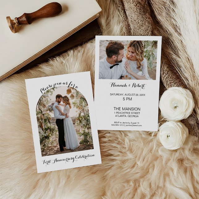 Elegant, Calligraphy Photo Arch 1st Anniversary  Invitation (Creator Uploaded)