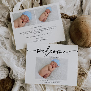 Elegant Calligraphy Photo Birth Announcement Card