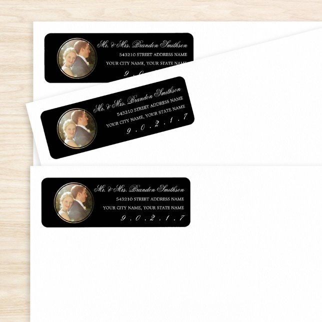 Elegant Calligraphy & Photo Black Return Address Label (Creator Uploaded)