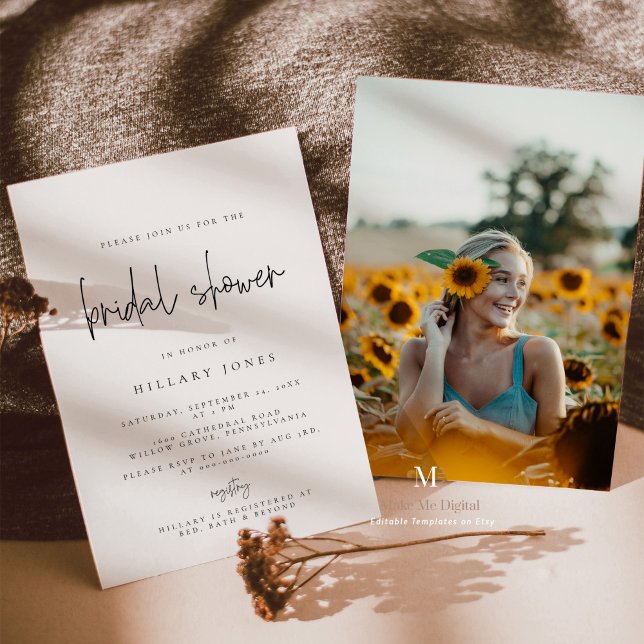 Elegant Calligraphy | Photo Bridal Shower Invitation (Creator Uploaded)