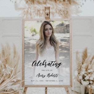 Elegant Calligraphy Photo Celebration of Life Sign