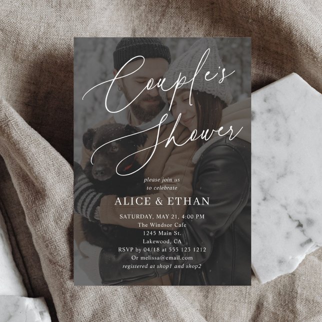 Elegant Calligraphy Photo Couples Shower Invitation (Creator Uploaded)