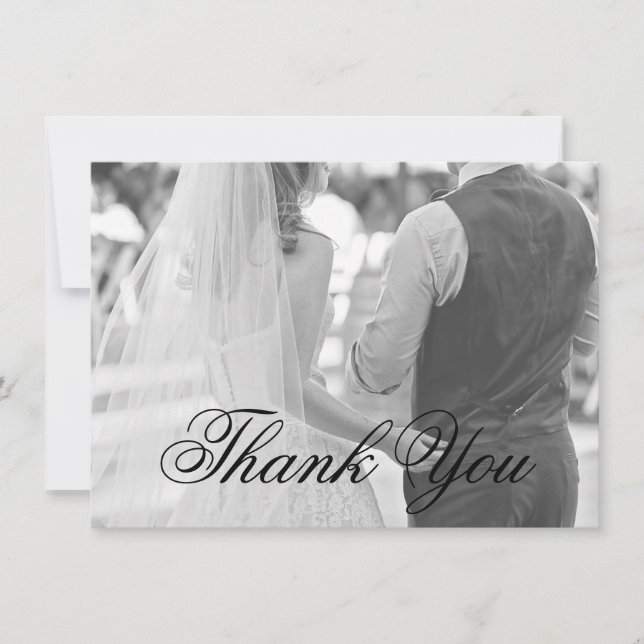 Elegant Calligraphy Photo Formal Wedding Thank You Card (Front)