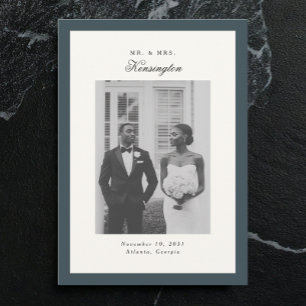 Elegant Calligraphy Photo Frame Teal Grey Wedding Announcement