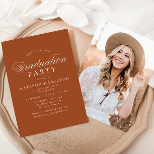 Elegant Calligraphy Photo Graduation Party Invitation