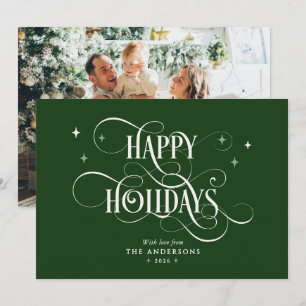 Elegant Calligraphy & Photo Happy Holidays Holiday Card