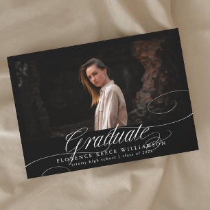Elegant Calligraphy Photo High School Graduation Announcement