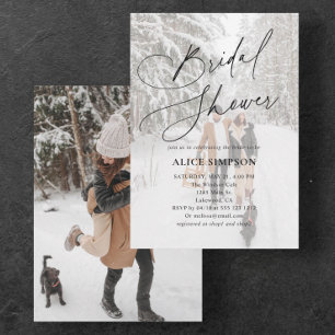 Elegant Calligraphy Photo Minimalist Bridal Shower Invitation