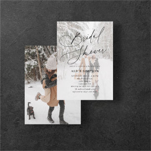 Elegant Calligraphy Photo Minimalist Bridal Shower Invitation
