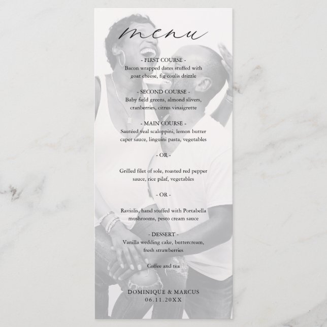 Elegant Calligraphy Photo Modern Wedding Menu (Front)
