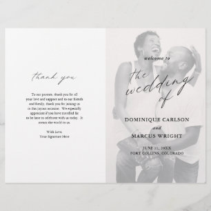 Elegant Calligraphy Photo Modern Wedding Program