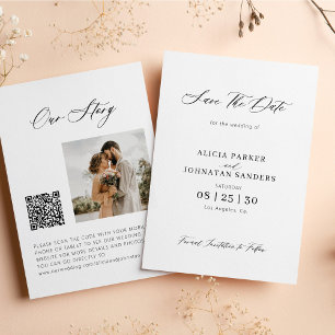 Elegant calligraphy photo QR code website wedding Save The Date