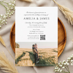 Elegant Calligraphy Photo QR Code Wedding Invitation