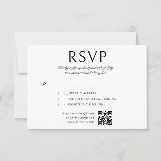 Elegant Calligraphy Photo QR Code Wedding RSVP Card (Front)