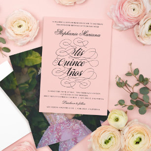 Elegant Calligraphy Photo Quinceañera Invitation