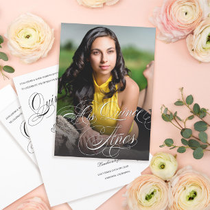 Elegant Calligraphy Photo Quinceañera Invitation