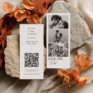 Elegant Calligraphy Photo Strip with QR Code Save The Date