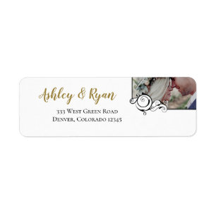 Elegant Calligraphy Photo Wedding Address Return Address Label
