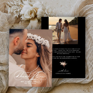 Elegant Calligraphy Photo Wedding black and white Thank You Card