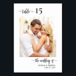 Elegant Calligraphy Photo Wedding Double Sided Table Number<br><div class="desc">Modern Elegant Calligraphy Script Wedding Table Numbers Double Sided with custom personalised photo. Help your guests easily find their way with these simple elegant double sided table number cards. Easily to add the numbers, photos, names and date! Features a pretty hand lettering calligraphy "the wedding of", "table" script and custom...</div>