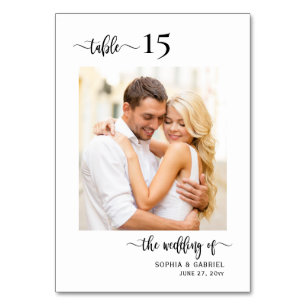 Elegant Calligraphy Photo Wedding Double Sided Table Number