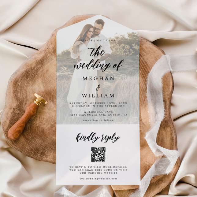 Elegant Calligraphy Photo Wedding Qr Code All In One Invitation (Creator Uploaded)