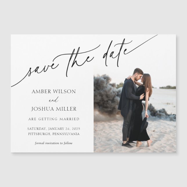 Elegant Calligraphy Photo Wedding Save the Date (Front)