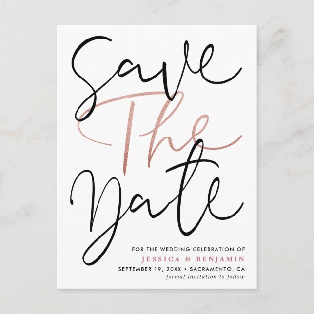Elegant Calligraphy Photo Wedding Save The Date Announcement Postcard (Front)