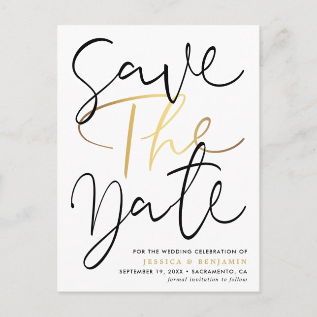 Elegant Calligraphy Photo Wedding Save The Date Announcement Postcard (Front)