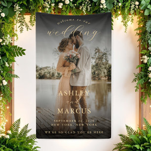 Elegant Calligraphy Photo Wedding Welcome Banner