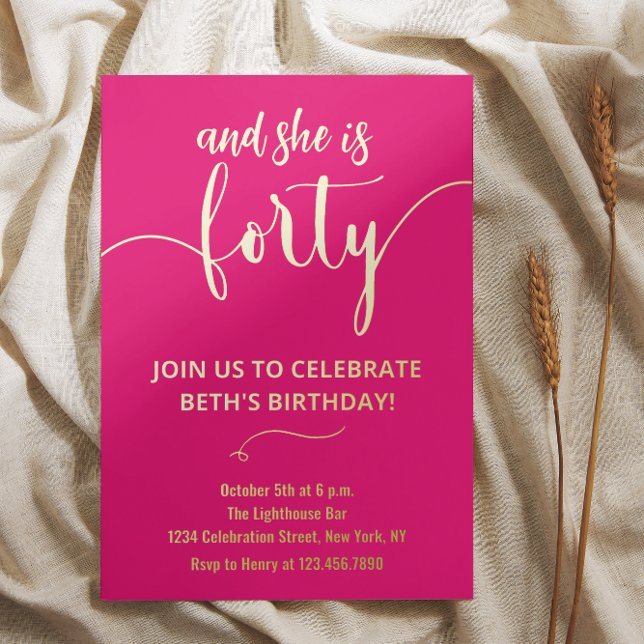 Elegant Calligraphy pink 40 BIRTHDAY CARD Invite (Creator Uploaded)