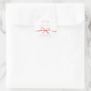 Elegant Calligraphy Pink Bow Girls Baby Shower Classic Round Sticker
