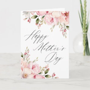 Elegant Calligraphy Pink Floral Mother's Day Card