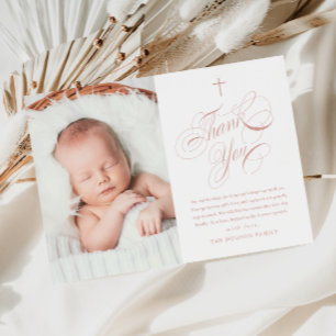 Elegant Calligraphy Pink Girls Photo Baptism Thank You Card