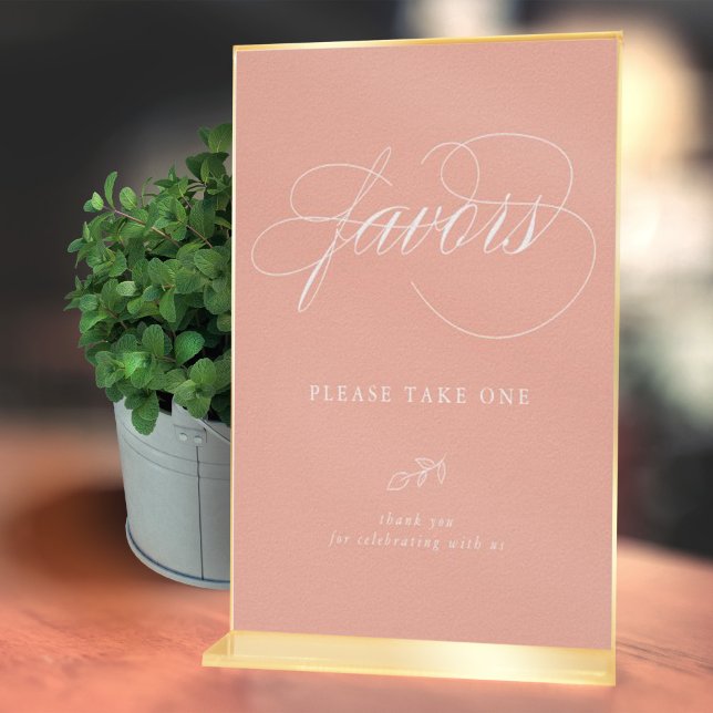 Elegant Calligraphy Pink Minimal Leaf Favor Sign (Creator Uploaded)