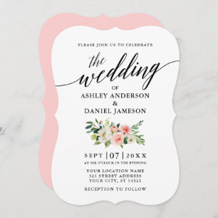 Elegant Calligraphy Pink White Floral Wedding Invitation