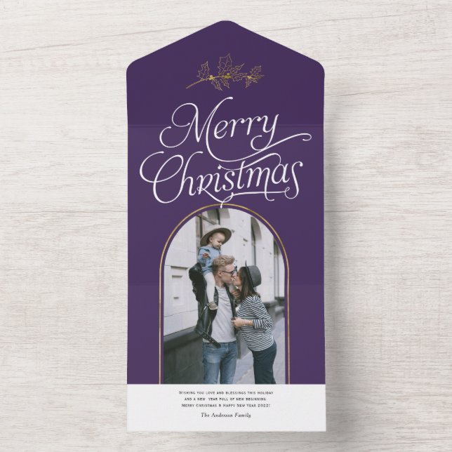 Elegant calligraphy purple Christmas photo card (Inside)